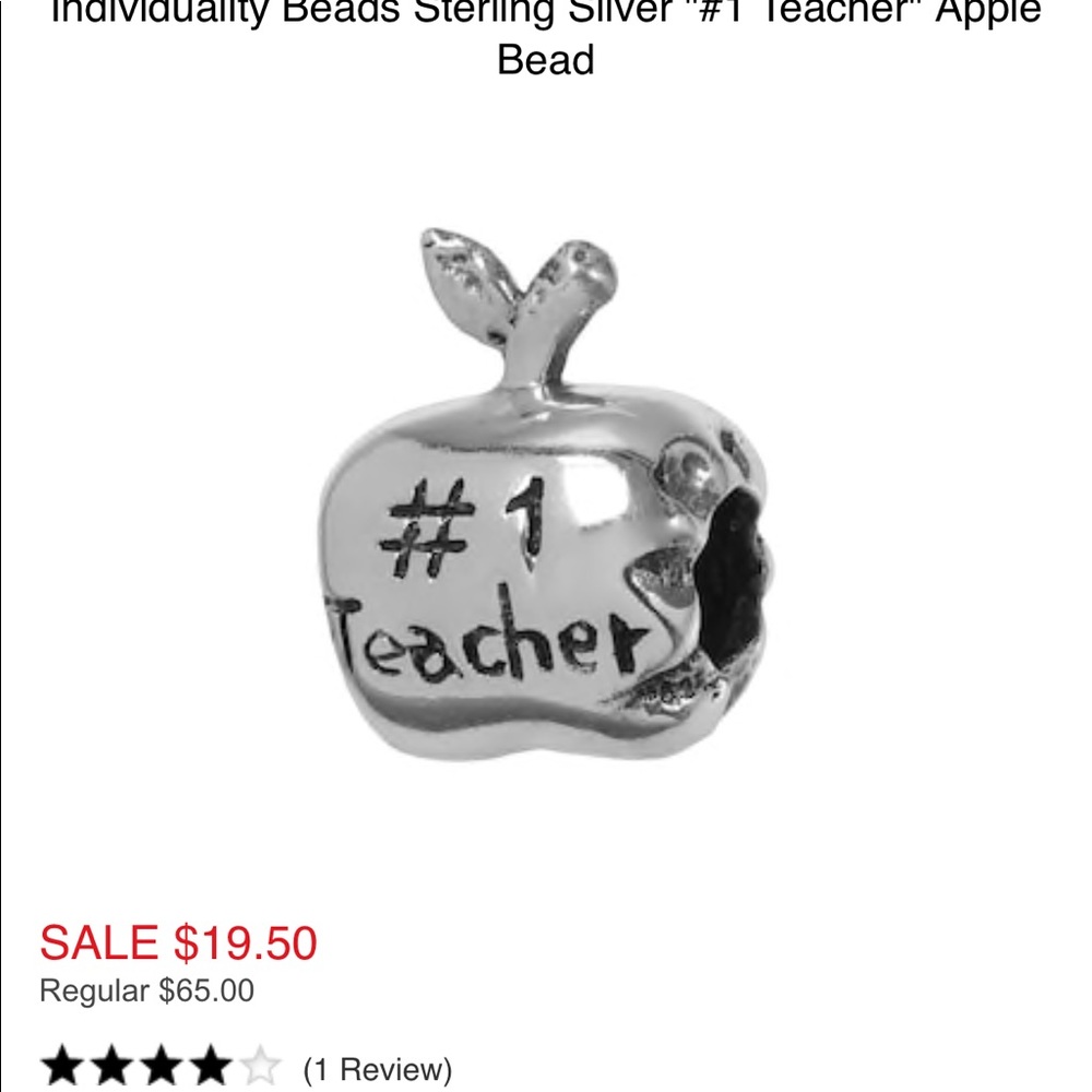 “#1 Teacher” apple bead solid sterling silver! 🍎